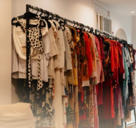 Araras com roupas coloridas no espaço da Ellas, em Icaraí