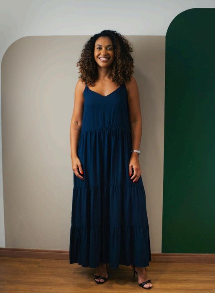 Vestido Maré, longo azul-marinho de alças