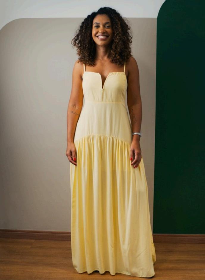 Vestido Serena, longo amarelo-claro